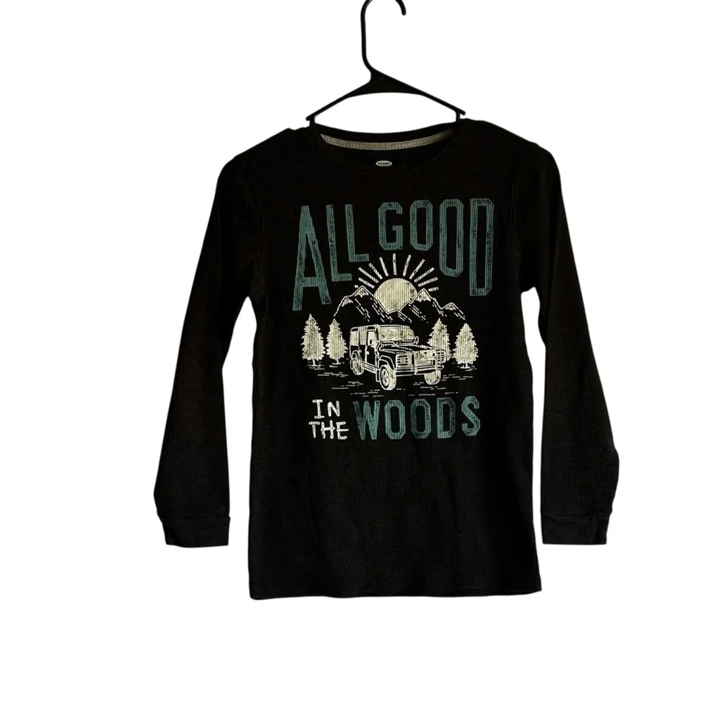 Old Navy Black 'All Good in the Woods' Long Sleeve Tee Termal